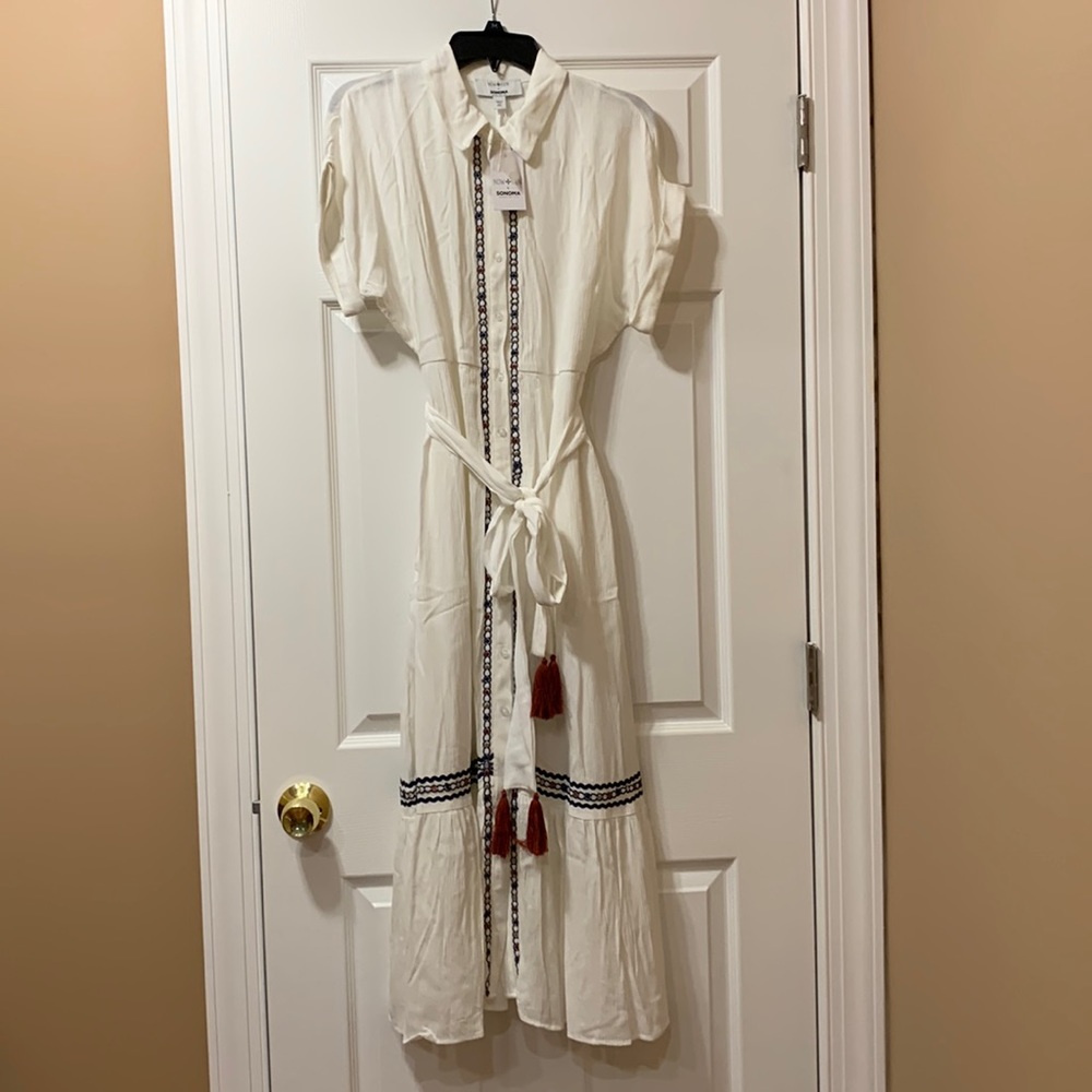 Misses Sonoma Bottom Embroidered Maxi Shirtdress
